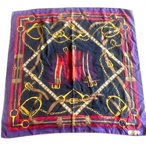 Vintage Ralph Lauren Large Square Colorful Silk Scarf Equestrian Horse Bit 33"